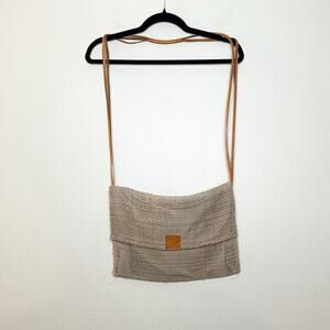 Handmade Woven Crossbody Shoulder Bag Leather Strap Boho Coastal Cottagecore